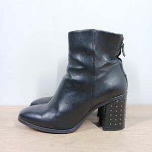 Venezia Black Leather Studded Block Heel Ankle Boots with Side Zipper 449